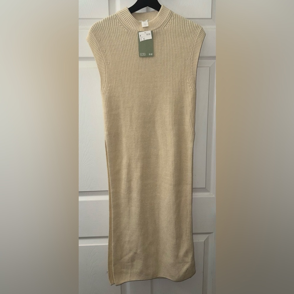 NWT - H&M Beige Knit Long Sweater Vest Dress